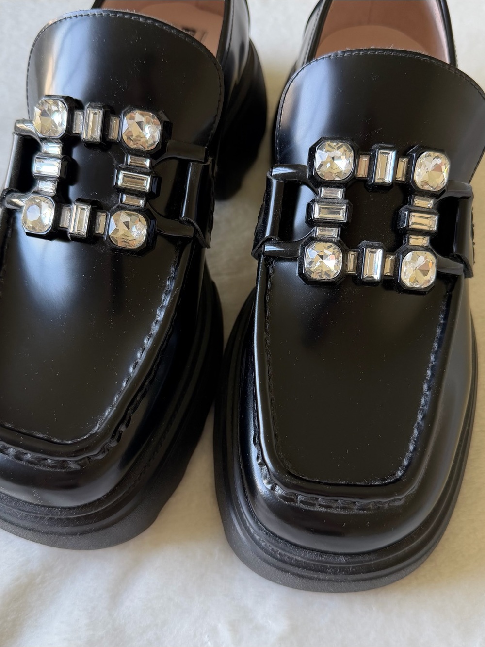 Black Patent platform Loafers with Crystal Buckle - Picture 3 of 5